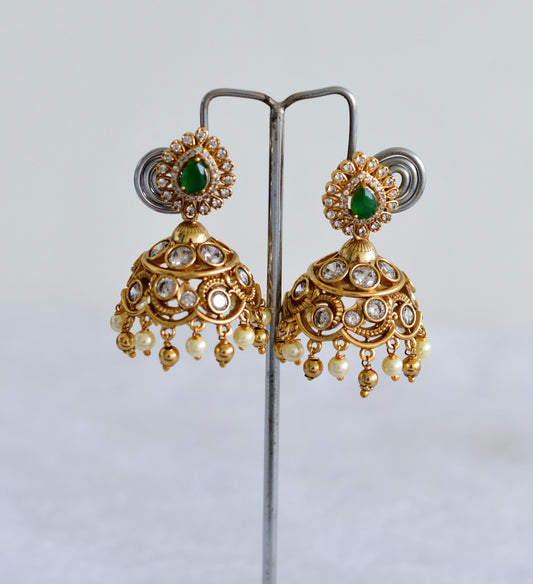 Antique gold tone green-pearl jhumkka dj-51937