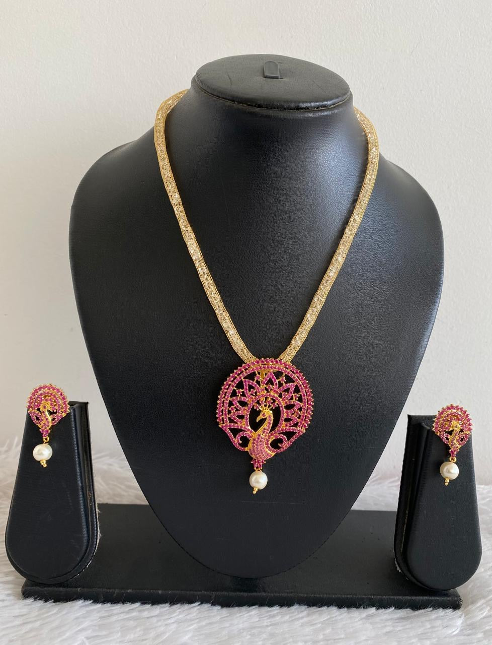 Gold tone Cz-ruby peacock necklace set-dj16546
