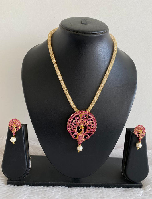 Gold tone Cz-ruby peacock necklace set-dj16546