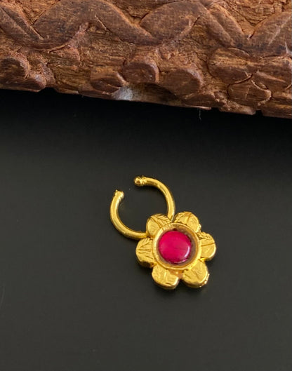 Gold tone kemp stone nose pin/bulakku dj-53786