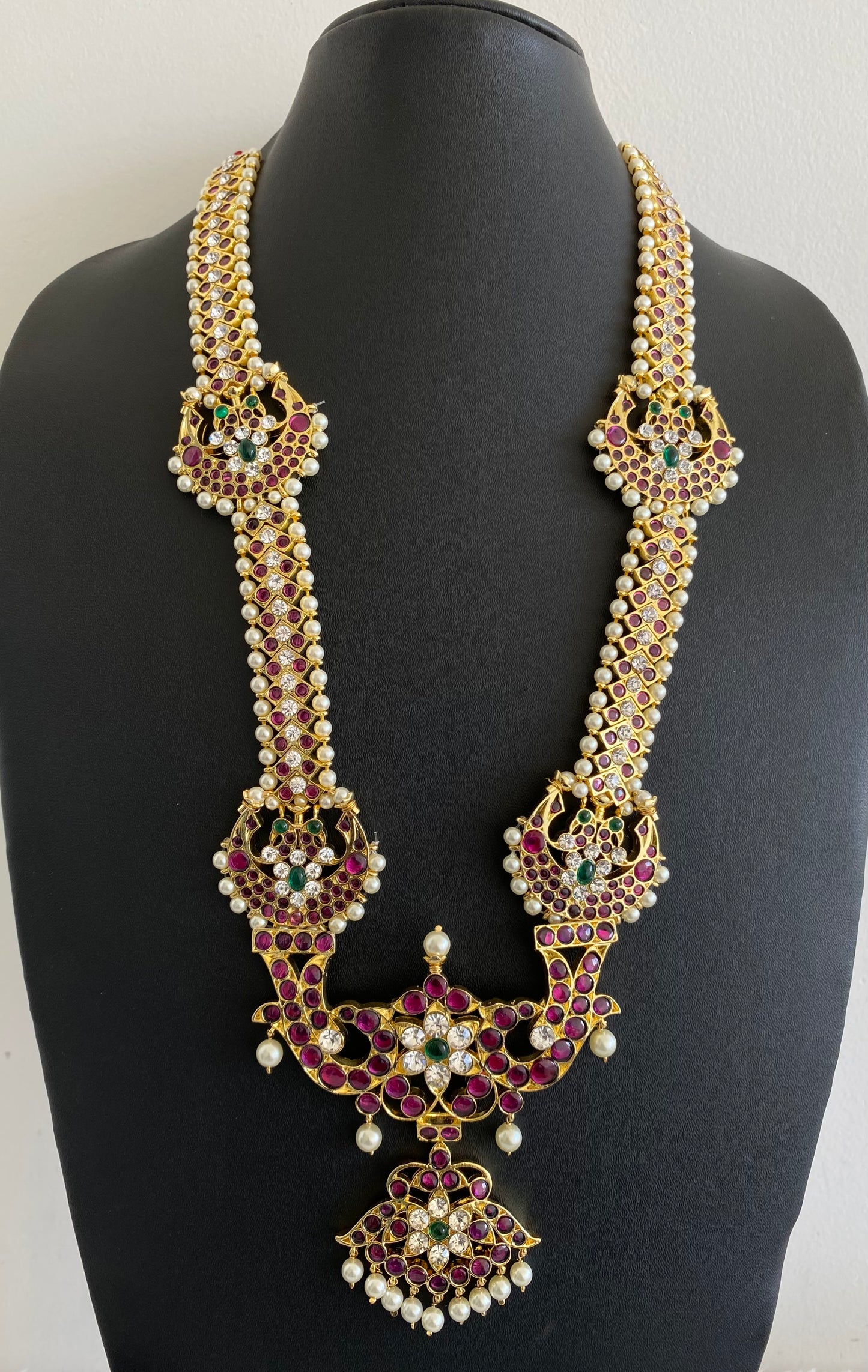 Gold tone precious kemp-green-white peacock moon pearl haar dj-53360