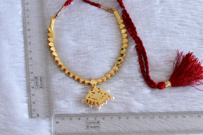 Gold tone precious kemp-green pearl attigai/necklace dj-52252