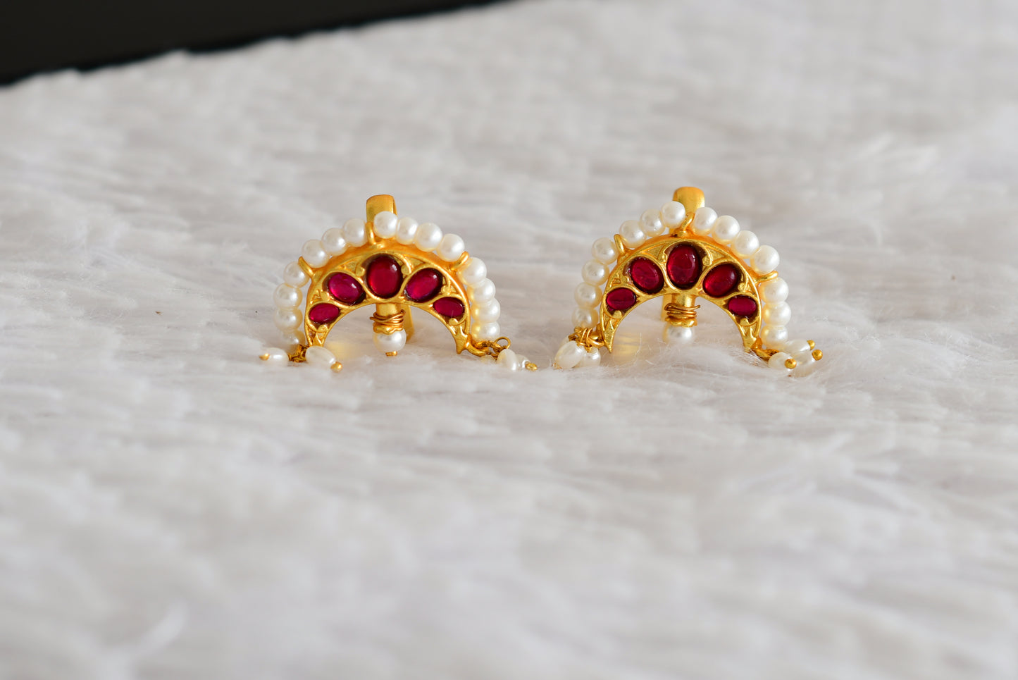 Gold tone pink kundan jadau moon bugadi earrings dj-52466