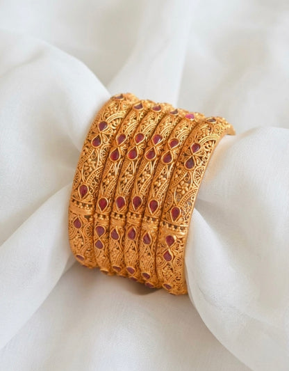 Matte Finish Set Of 6 Ruby Designer Bangles (2.8) dj-17958