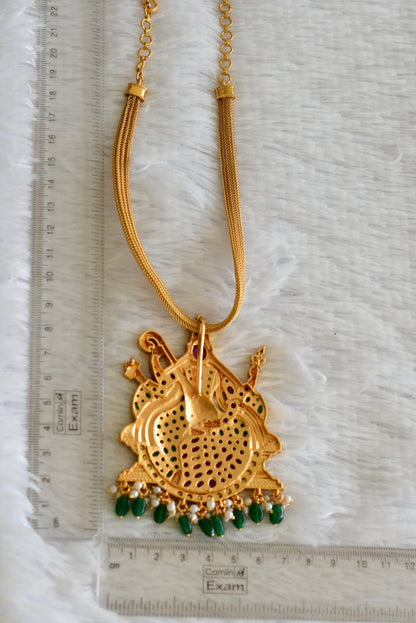 Matte finish kemp-green-blue big Saraswathi pendant necklace dj-51814