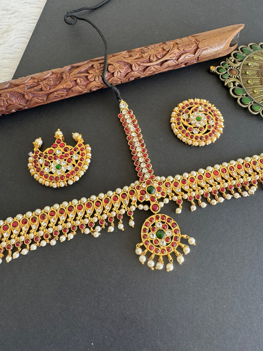Gold tone kemp-green pearl mango head set/tikka dj-52061