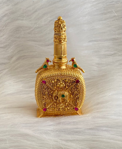 Gold tone pink -green bird elephant kumkum box dj-54222