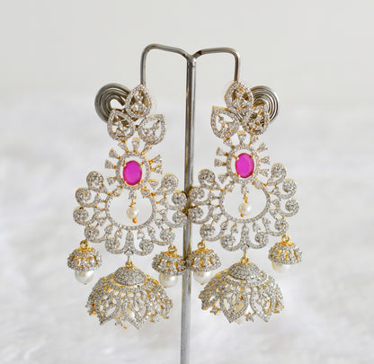 Two tone cz ruby pearl long bali jhumkka dj-51882