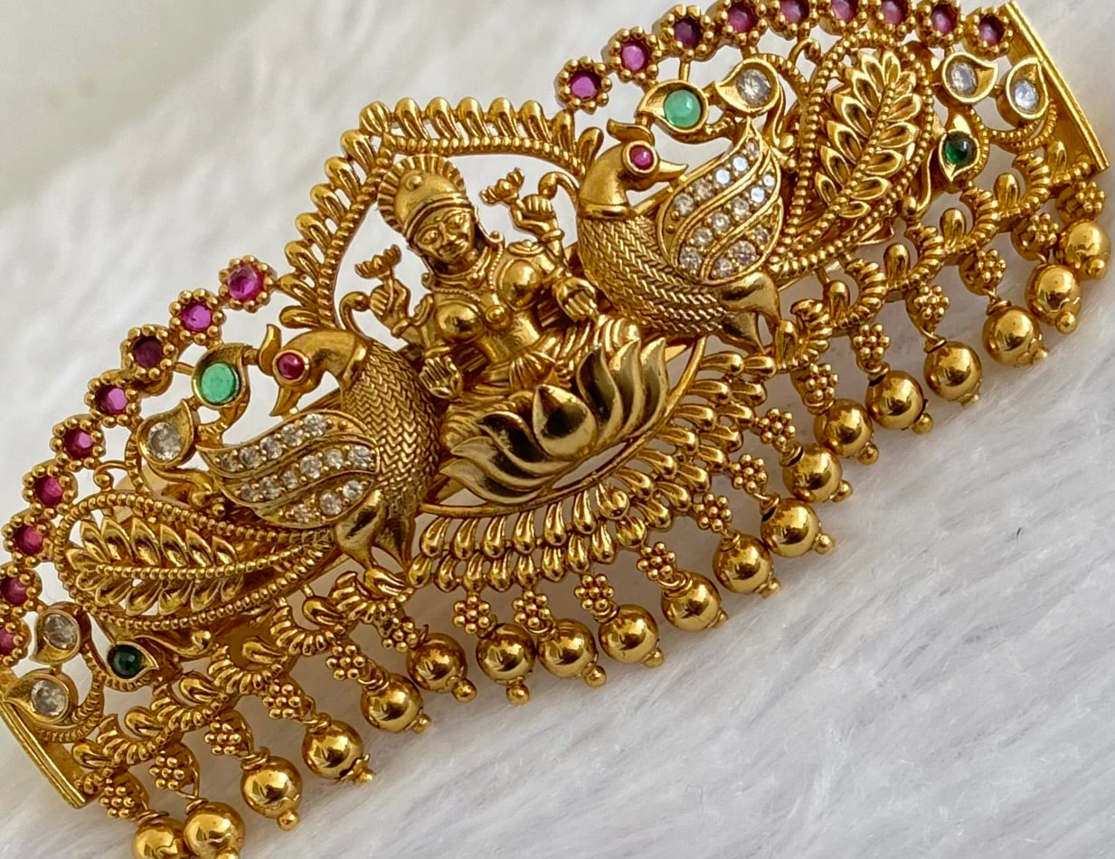 Antique gold tone kemp-green-white lakshmi peacock hair clip dj-53638