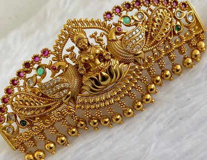 Antique gold tone kemp-green-white lakshmi peacock hair clip dj-53638