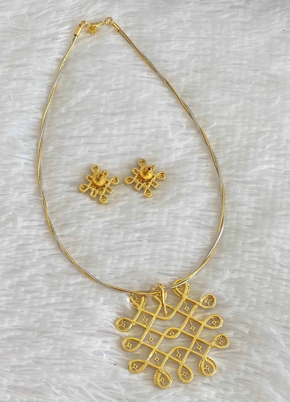 Two tone cz rangoli pendant set with kanti necklace dj-54004