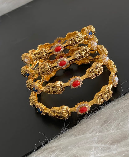 Antique gold tone lakshmi navarathna stone set of 4 bangles(2.4) dj-54836