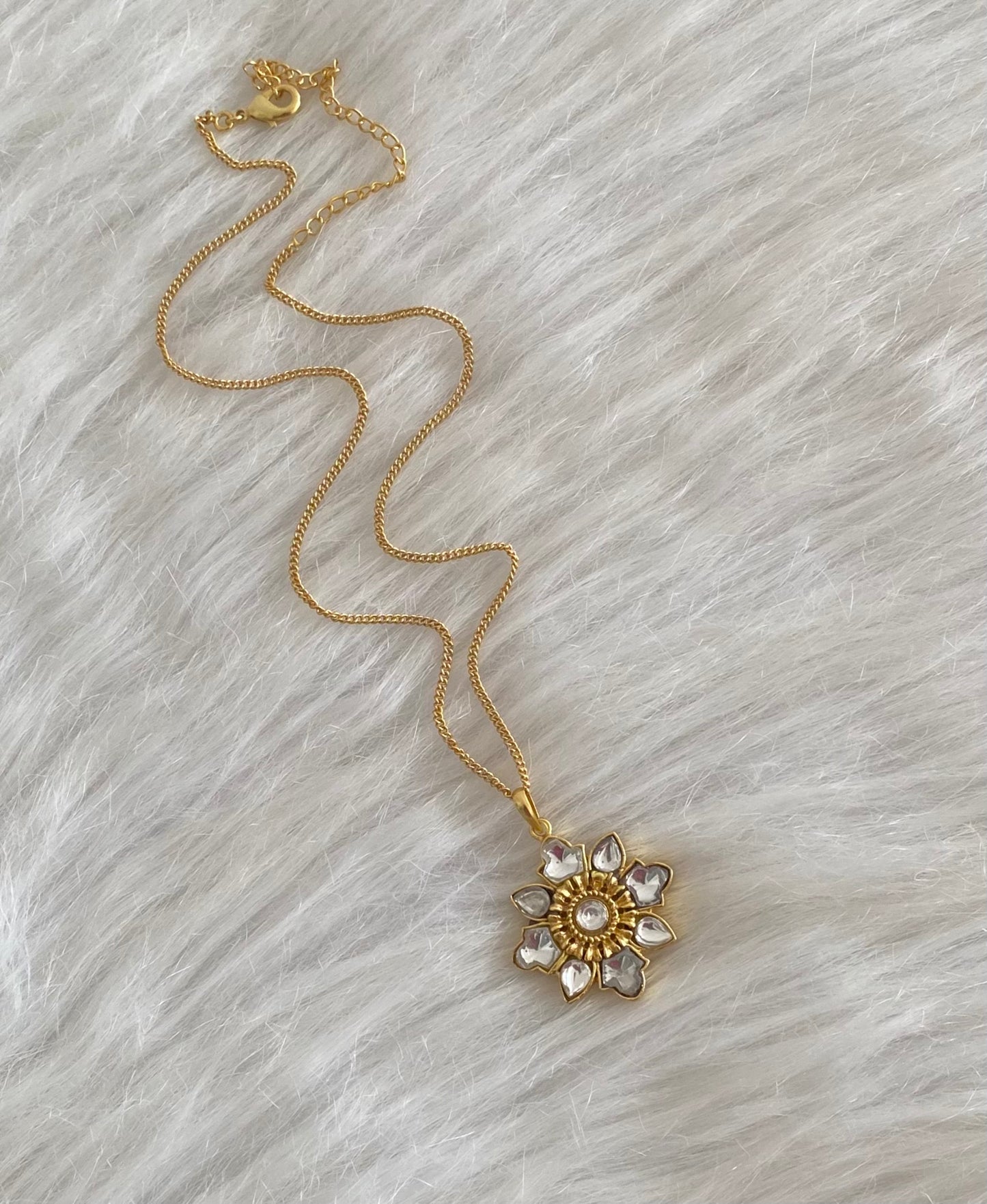 Gold tone white flower kundan jadau chain with pendant dj-54500
