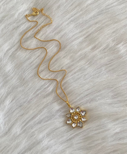 Gold tone white flower kundan jadau chain with pendant dj-54500