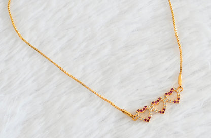 Gold tone pink-white heart pendant necklace dj-53103