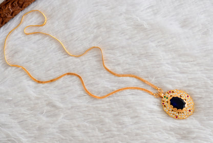 Gold tone 24 chain with navy blue oval stone pendant dj-51911