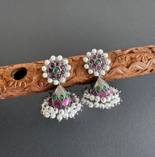 Black finish precious kemp-green pearl jhumkka dj-51447