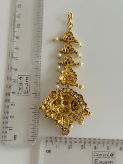 Antique gold tone lakshmi elephant peacock tikka dj-51374