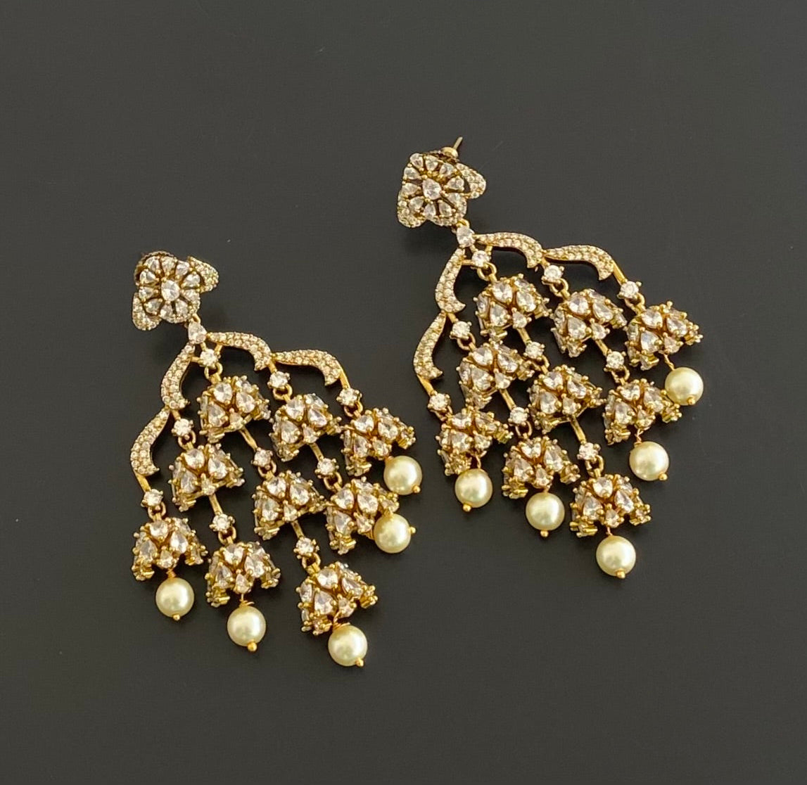Dark antique finish white stone pearl jhumkka/earrings dj-53576