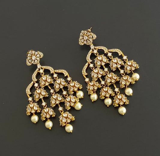 Dark antique finish white stone pearl jhumkka/earrings dj-53576