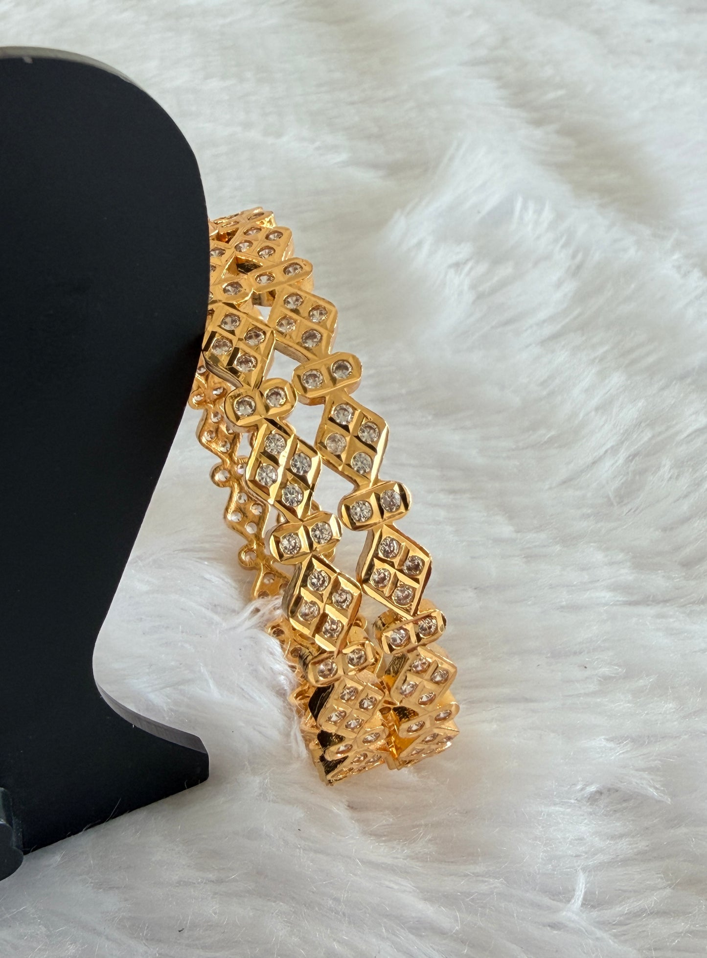 Gold tone AD white bangles(2.6) Dj-53291