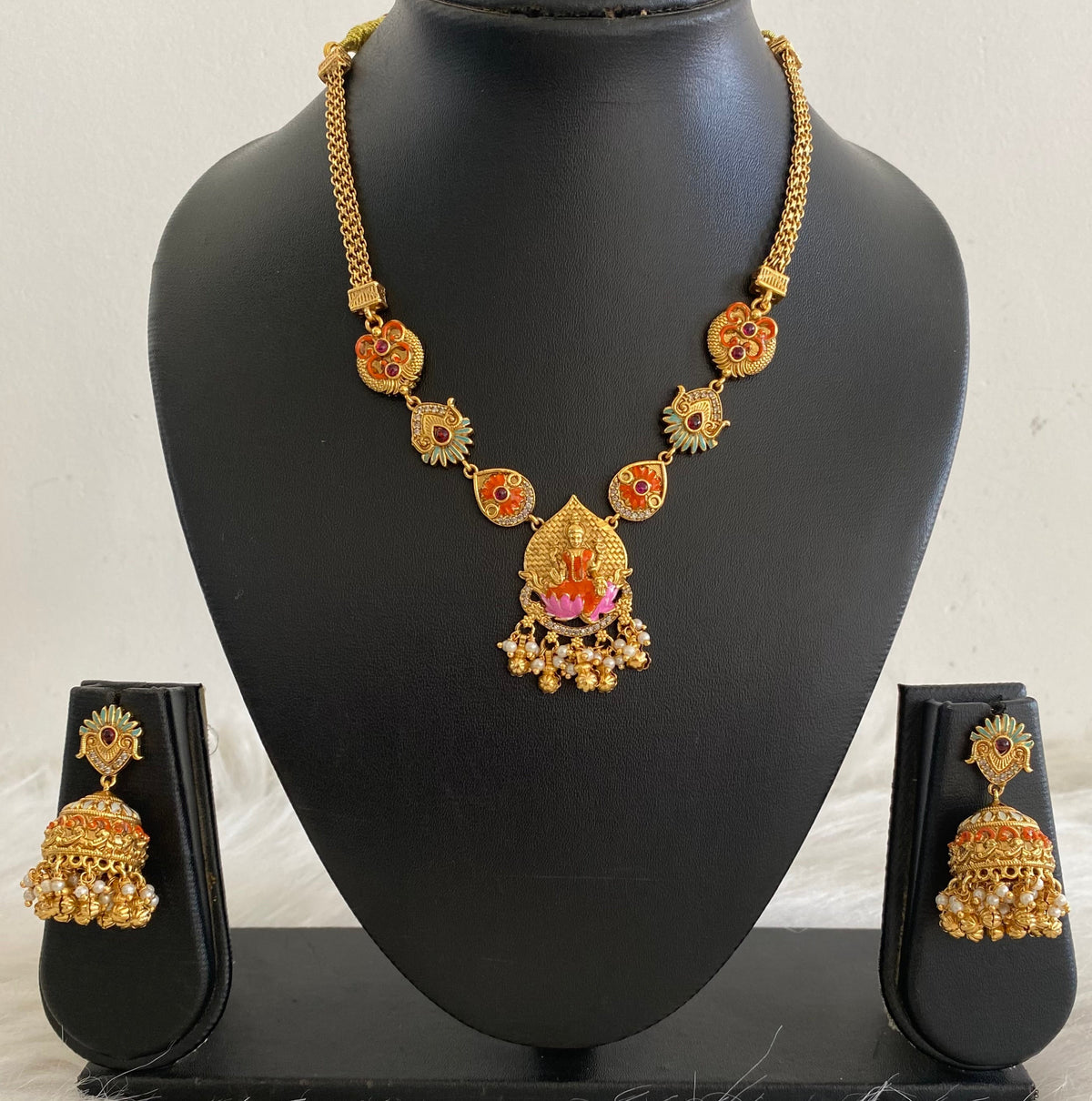 Matte finish meenakari lakshmi necklace set dj-54748