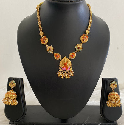 Matte finish meenakari lakshmi necklace set dj-54748