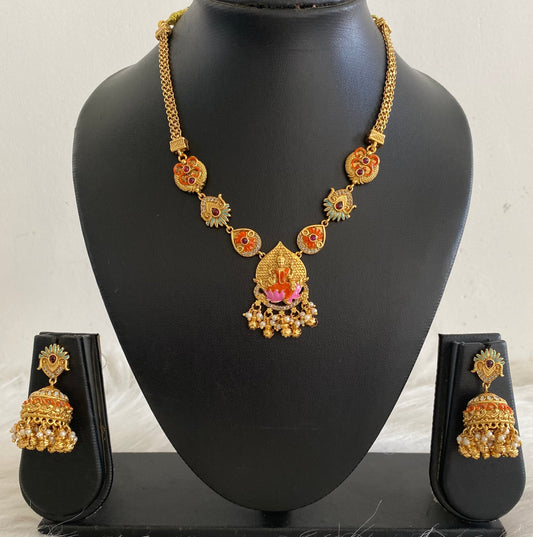 Matte finish meenakari lakshmi necklace set dj-54748