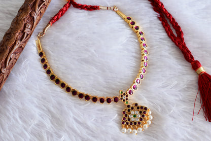 Gold tone precious kemp-green pearl attigai/necklace dj-52252