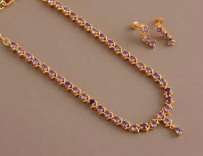 Gold tone AD purple necklace set dj-53304