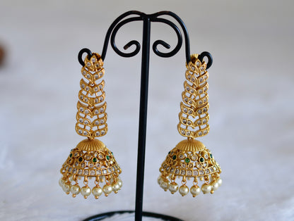 Matte finish cz green pearl long jhumkka dj-52552