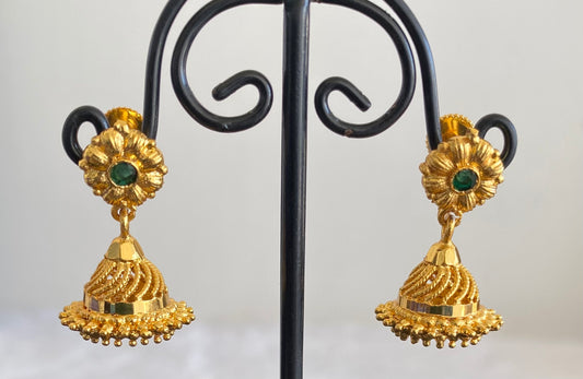 Gold tone green stone flower screw back  jhumkka-dj52893