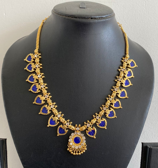 Gold tone white-blue palakka necklace dj-53063