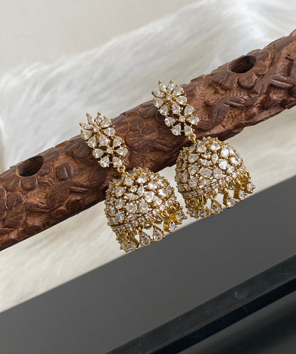Dark antique gold tone flower white stone jhumkka dj-54647