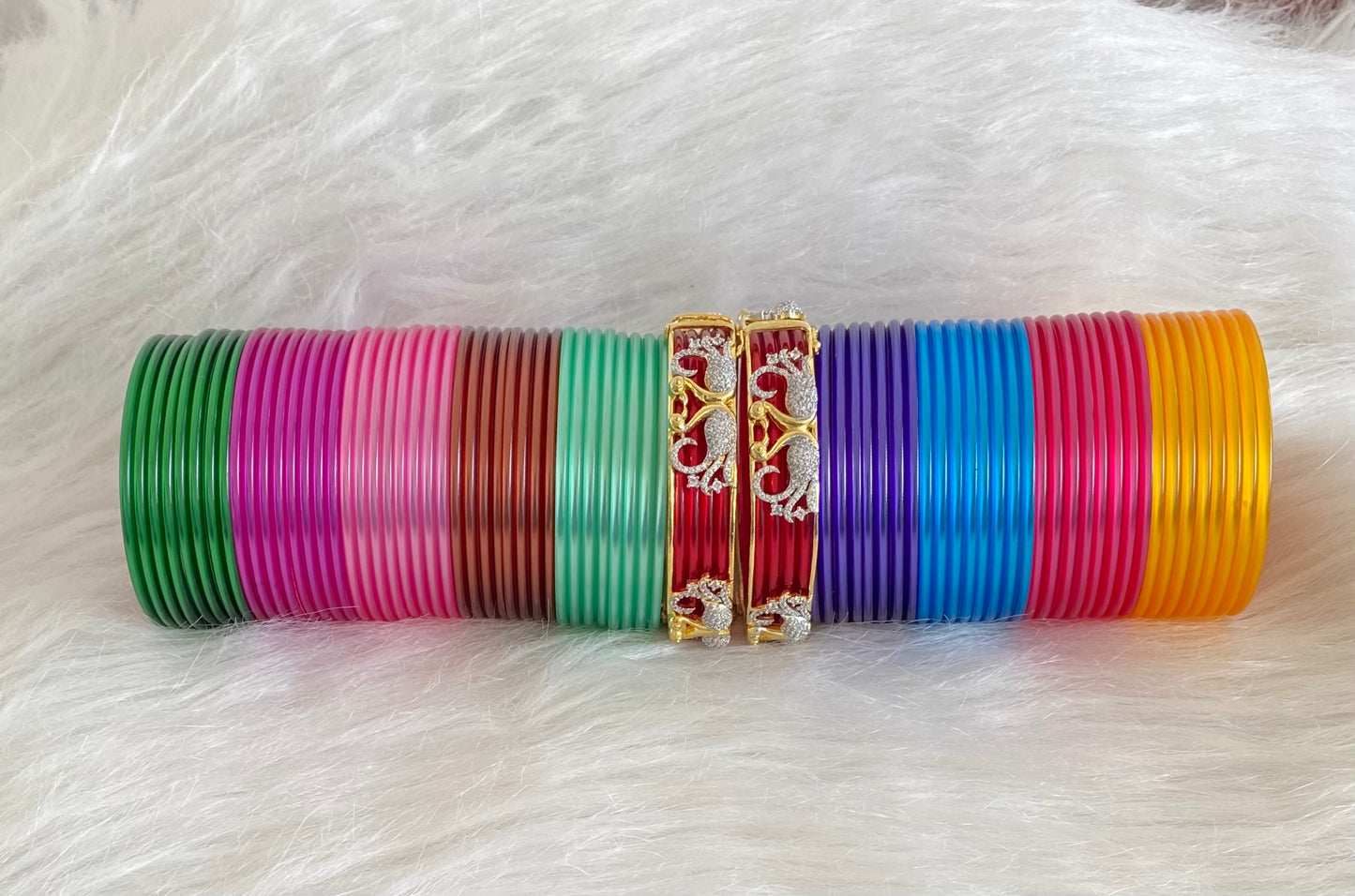 Two tone cz peacock multicolor changeable bangles(2.6) dj-54526