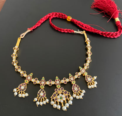 Gold tone precious kemp-green-white pearl necklace dj-53234
