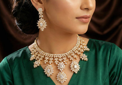 Gold tone Cz-white Necklace Set-dj17111