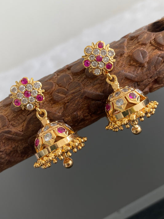 Gold look alike AD ruby-white stone jhumkka dj-53582