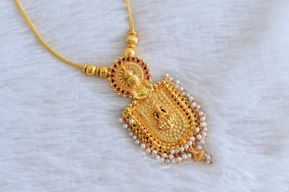 Gold tone pink pearl kerala style kathakali necklace dj-53093