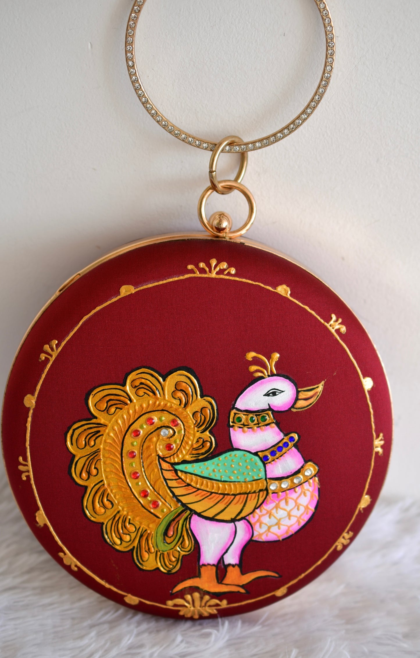 Tanjore painted Maroon silk clutch dj-52650