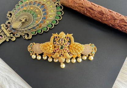 Matte finish cz kemp-green flower peacock hair clip dj-51348