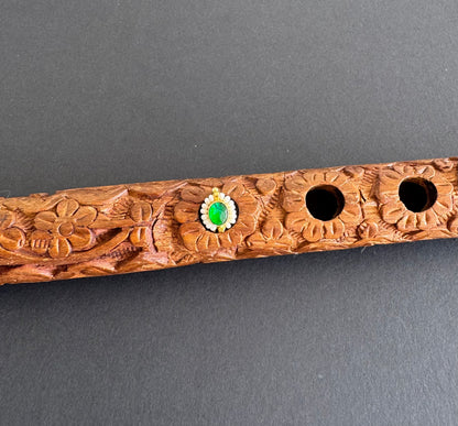 Gold tone green pearl oval kundan jadau flower Nose Pin Dj-51427