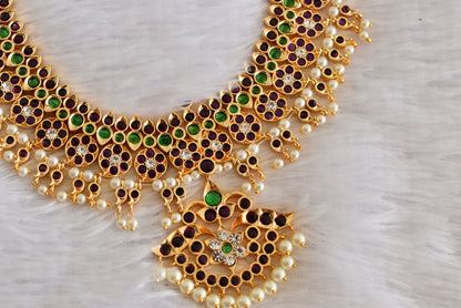 Gold tone precious kemp-green-white pearl mango big necklace dj-52261