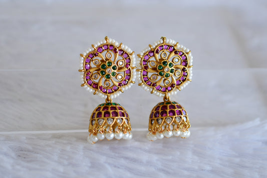 Matte finish cz kemp-green flower jhumkka dj-52550