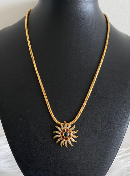 Gold tone 18 inches chain with white-pink-green sun pendant dj-54202
