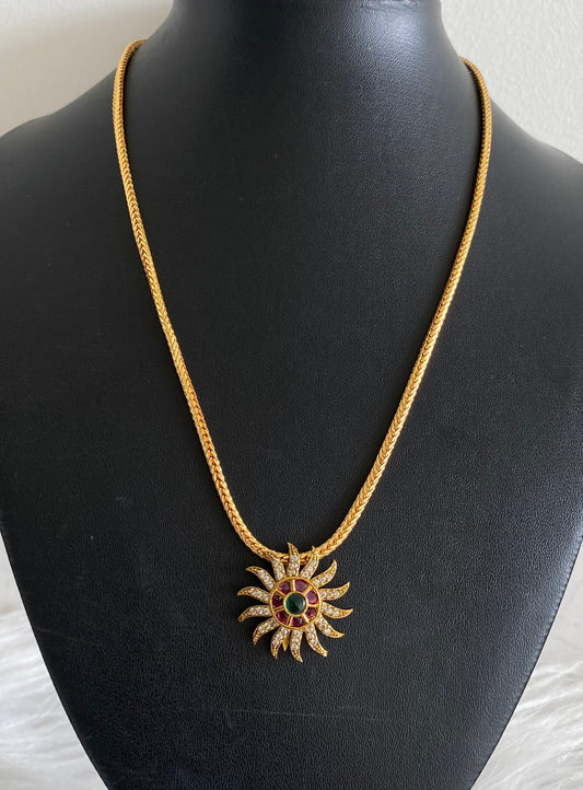 Gold tone 18 inches chain with white-pink-green sun pendant dj-54202