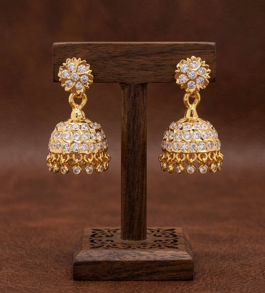 Gold tone south indian style AD white jhumkka dj-53864