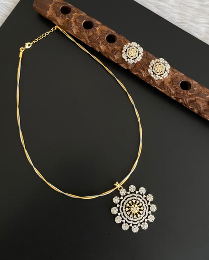 Two tone cz round flower pendant set with kanti necklace dj-54034