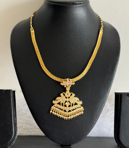 Gold tone south indian AD white peacock attigai/necklace dj-51739