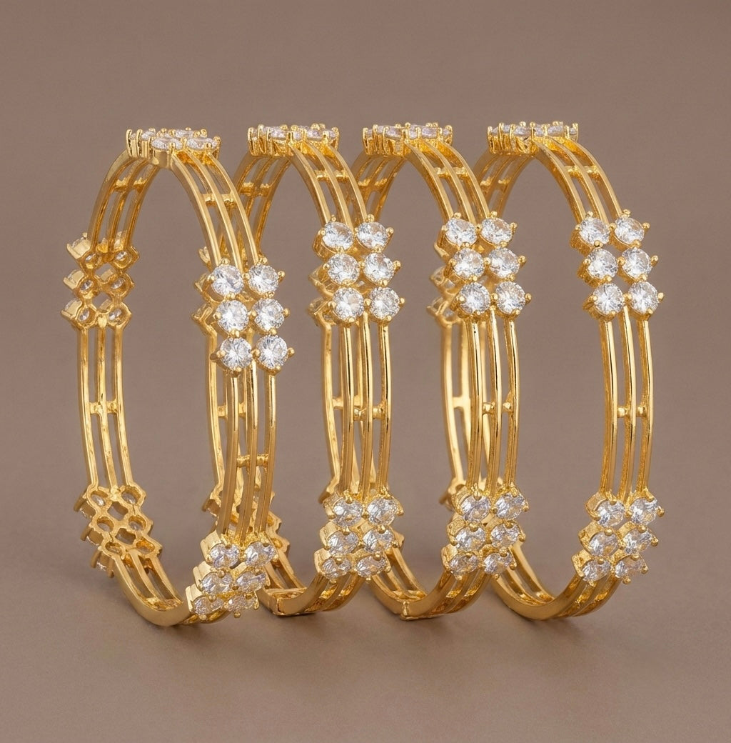 Gold Tone Cz White Set Of 4 Bangles (2.8) DJ27634